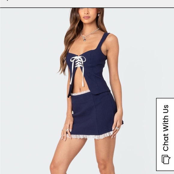 Edikted Navy Blue Lace-Up Tank Top - Picture 5 of 6